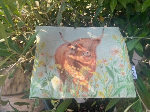 Necessär med Highland Cattle  22x17 cm grön