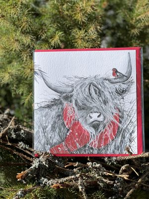 Julkort med Christmas Highland Cow