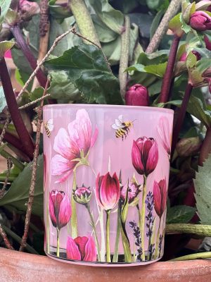 Ljusstake i Glas Med Vackra Blommor