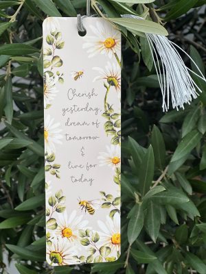 Bokmärke med Tänkbara Ord & Vita Vackra Blommor