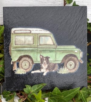 Te-/Kaffeunderlägg i Sten – Land Rover Med Collie